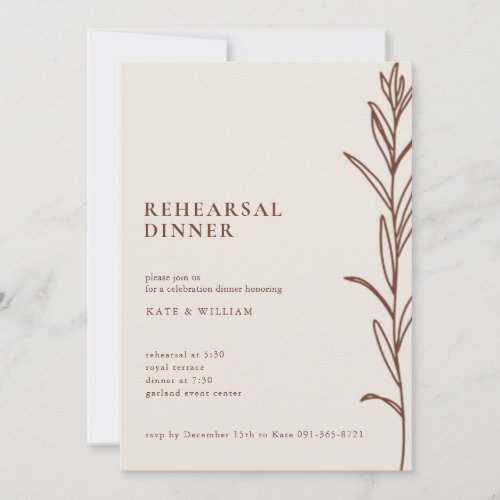 Minimalist Hand Made Floral Ivory Rehearsal Dinner Invitation