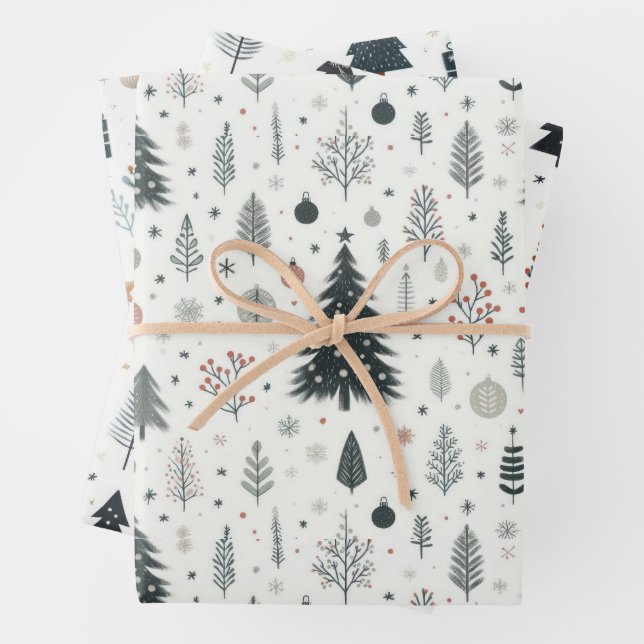 Minimalist Hand Painted Tree Pattern Wrapping Paper Sheets (In situ)