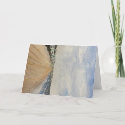 Minimalist hand painted water color beach scene  note card