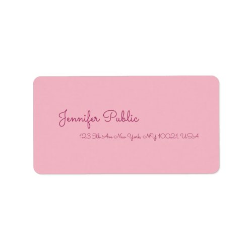 Minimalist Hand Script Elegant Pink Modern Plain Label