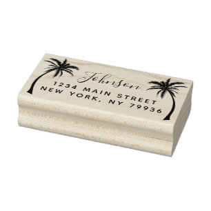 Minimalist Hand Written Palm Tree Return Address Rubber Stamp
