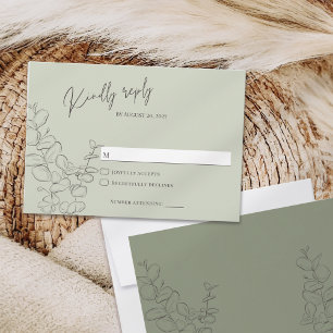 Minimalist handdrawn eucalyptus leaves green RSVP card