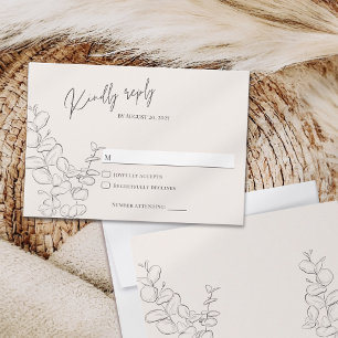 Minimalist handdrawn eucalyptus leaves ivory RSVP card