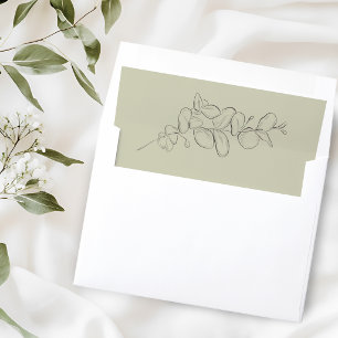 Minimalist handdrawn eucalyptus leaves sage green envelope liner