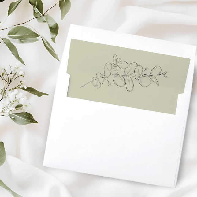 Minimalist handdrawn eucalyptus leaves sage green envelope liner (Creator Uploaded)