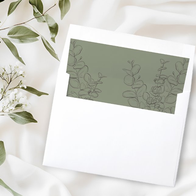 Minimalist handdrawn eucalyptus leaves sage green envelope liner (Creator Uploaded)