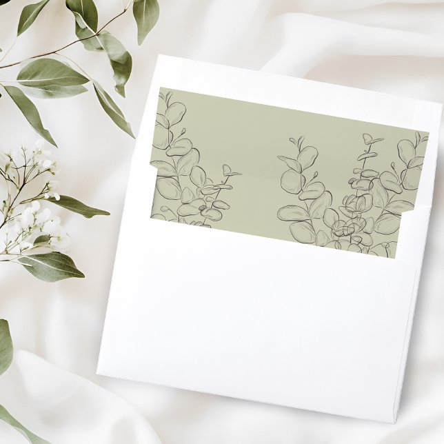 Minimalist handdrawn eucalyptus leaves sage green envelope liner (Creator Uploaded)