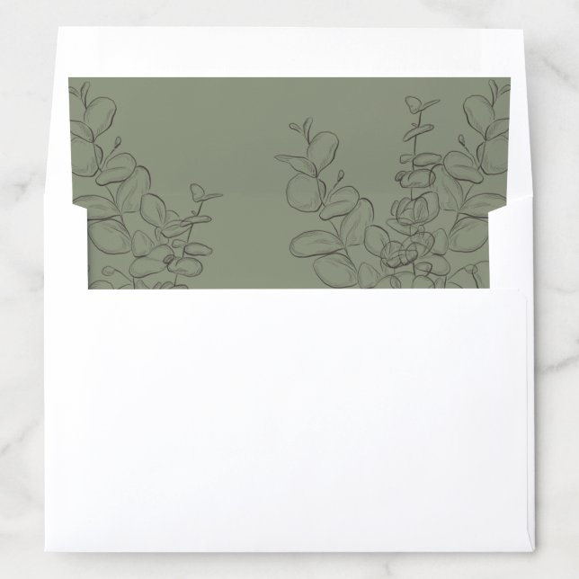 Minimalist handdrawn eucalyptus leaves sage green envelope liner (In Envelope)