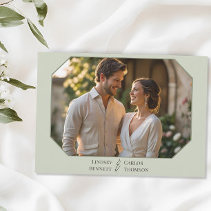 Minimalist handdrawn leaves green photo wedding invitation