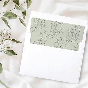 Minimalist handdrawn leaves green script wedding envelope liner
