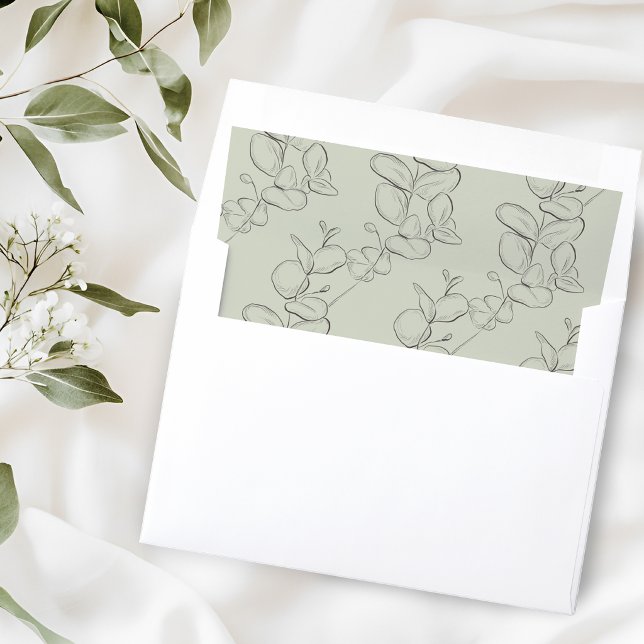 Minimalist handdrawn leaves green script wedding envelope liner (Creator Uploaded)