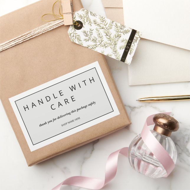 Minimalist Handle With Care Packaging Shipping Rectangular Sticker (Gifting)