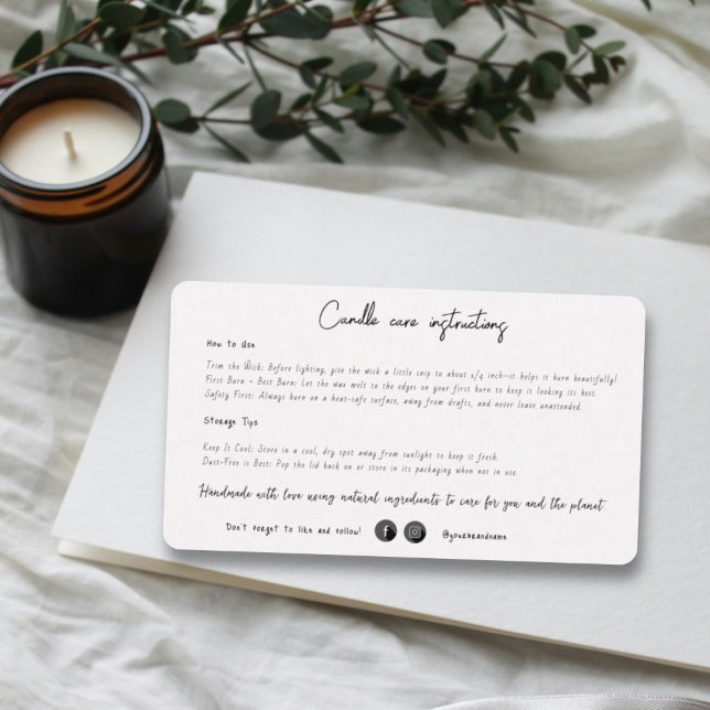 Minimalist Handmade Candle Care Instruction Label Calling Card (Creator Uploaded)