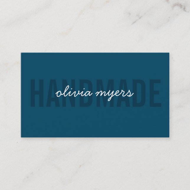 MINIMALIST HANDMADE simple white aqua dark blue Business Card (Front)