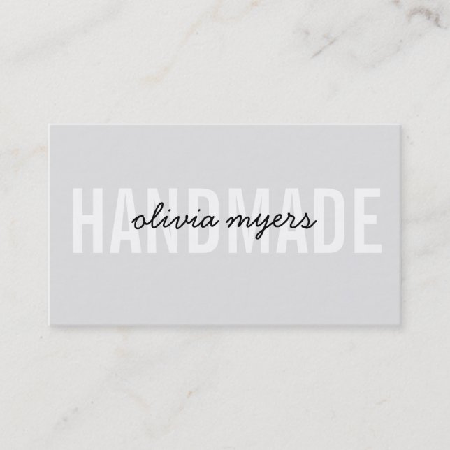 MINIMALIST HANDMADE simple white pale gray black Business Card (Front)