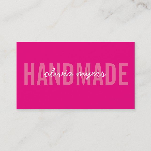 MINIMALIST HANDMADE simple white pretty hot pink Business Card (Front)