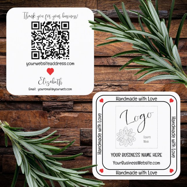 Minimalist Handmade with Love Business QR Code Square Business Card (Minimalist "Handmade With Love" Business QR Code Square Business Card - White)