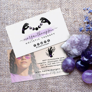 Minimalist Hands & Moon Phase Reiki Personal Photo Business Card