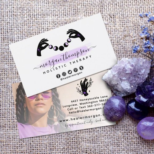 Minimalist Hands  Moon Phase Reiki Personal Photo Business Card