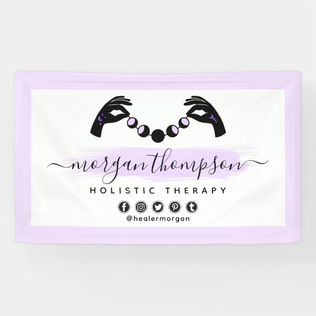 Minimalist Hands & Moon Phases Metaphysical Reiki Banner (Horizontal)