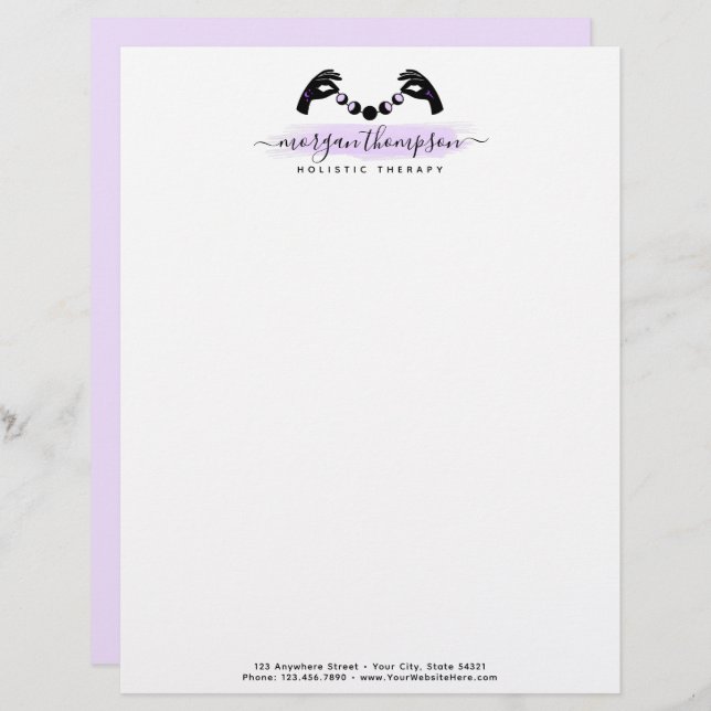 Minimalist Hands & Moon Phases Metaphysical Reiki Letterhead (Front/Back)