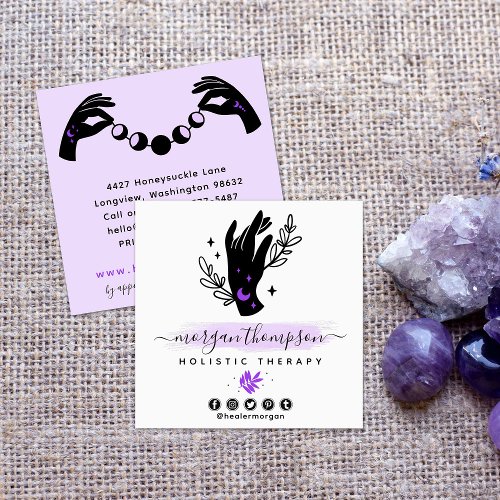 Minimalist Hands  Moon Phases Metaphysical Reiki Square Business Card
