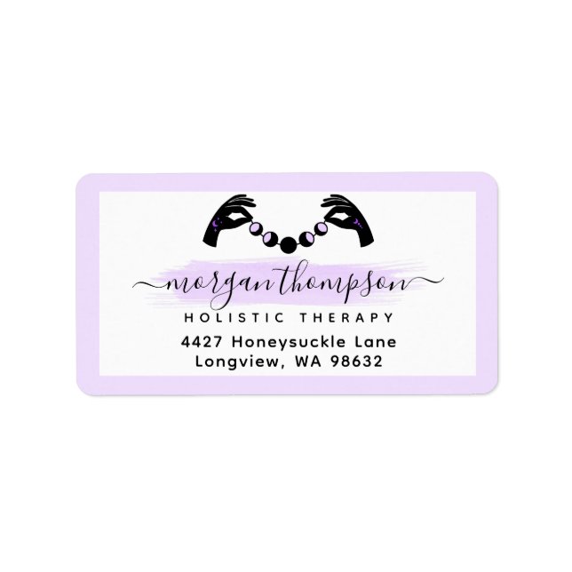 Minimalist Hands & Moon Phases Reiki Address Label (Front)