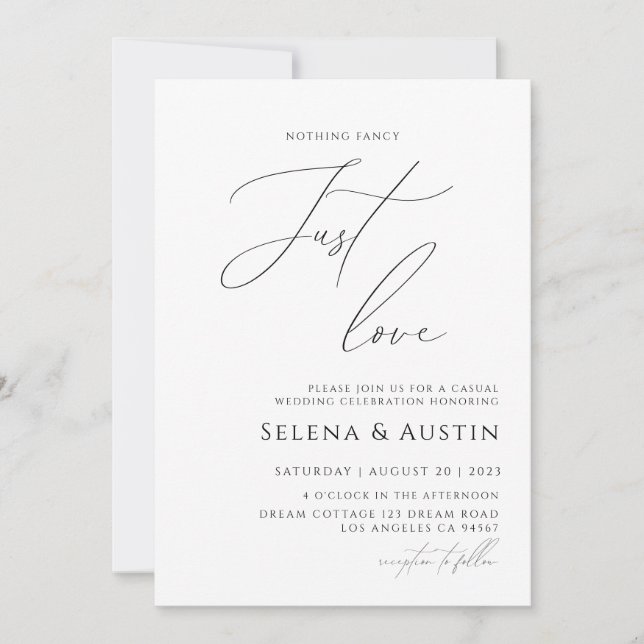 Minimalist Handscript Nothing Fancy Just Love  Inv Invitation (Front)