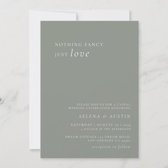 Minimalist Handscript Nothing Fancy Just Love  Invitation (Front)