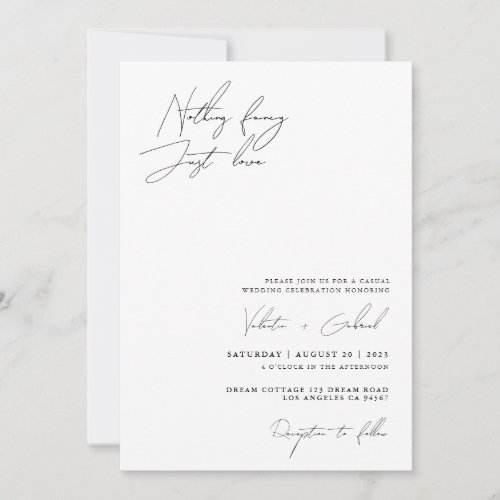 Minimalist Handscript Nothing Fancy Just Love Invitation