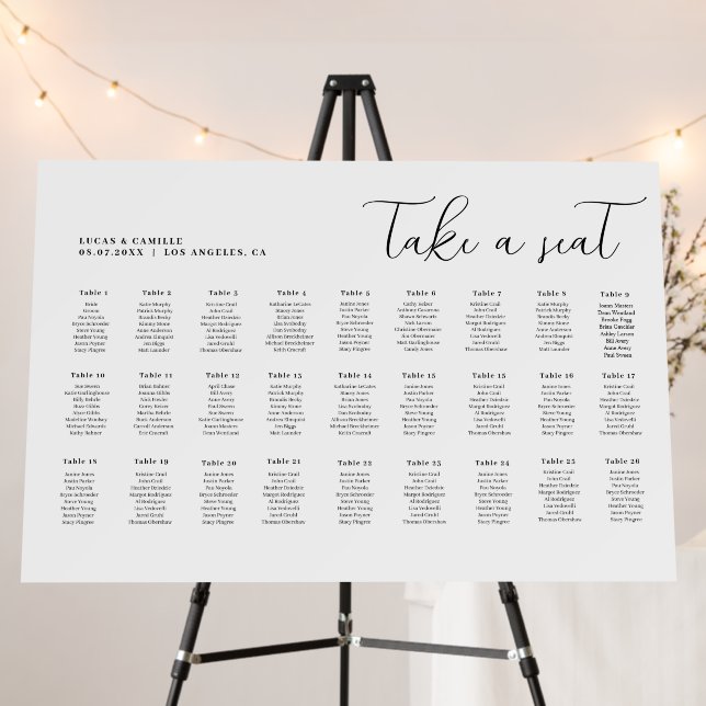 Minimalist Handscript seating charts Foam Board (In Situ (Stand))