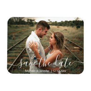 Minimalist Handwriting Save the Date Photo Magnet