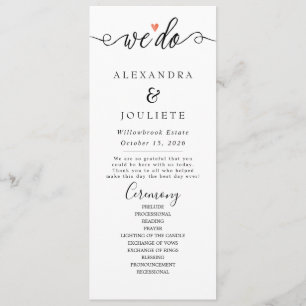 Minimalist Handwriting Simple Modern Wedding Progr Program