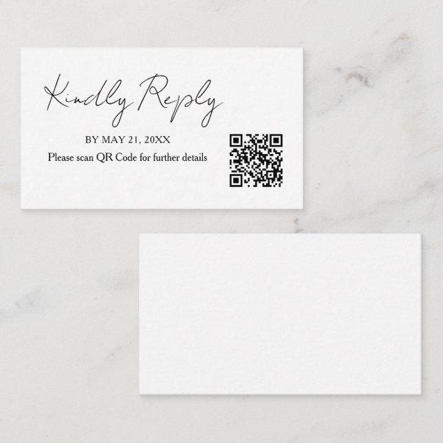 Minimalist Handwriting Wedding QR Code RSVP Card (Front/Back)