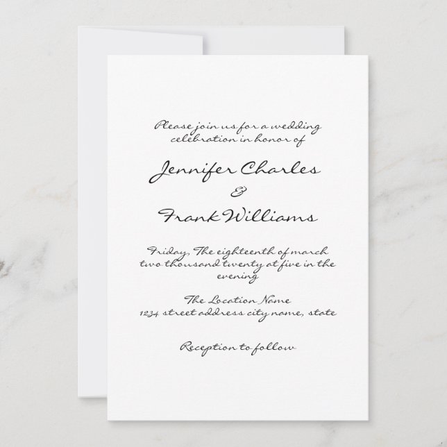 Minimalist Handwriting White Simple Wedding Invitation (Front)