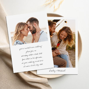 Minimalist Handwritten 2 Photo Wedding Invitation