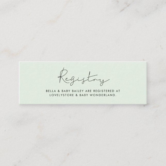 Minimalist handwritten Baby shower registry card (Front)