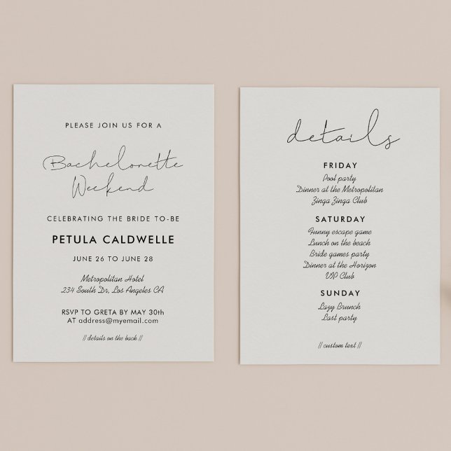 Minimalist handwritten Bachelorette Weekend Invitation (Creator Uploaded)