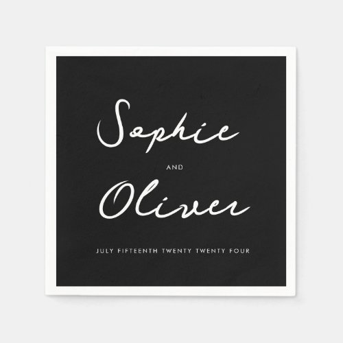 Minimalist Handwritten Black Wedding   Napkins