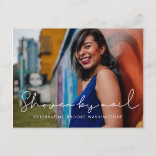 Minimalist handwritten Bridal Shower by mail photo Postcard