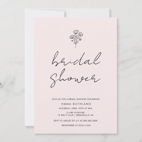 Minimalist Handwritten Bridal Shower  Invitation