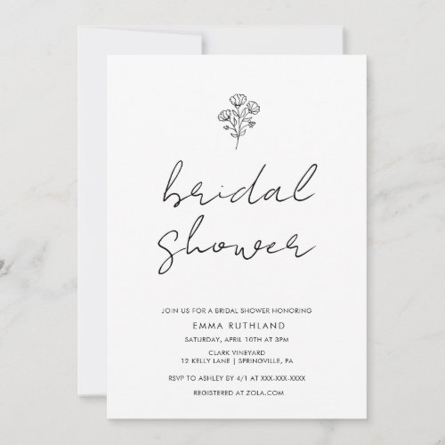 Minimalist Handwritten Bridal Shower  Invitation