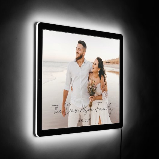 Minimalist Handwritten Calligraphy Family Name LED LED Sign (Angle)