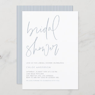 Minimalist Handwritten Dusty Blue Bridal Shower Invitation