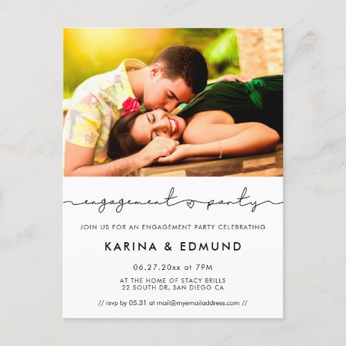 Minimalist handwritten engagement party invitation postcard