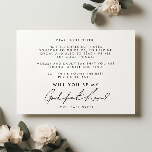 Minimalist handwritten Godfather proposal card