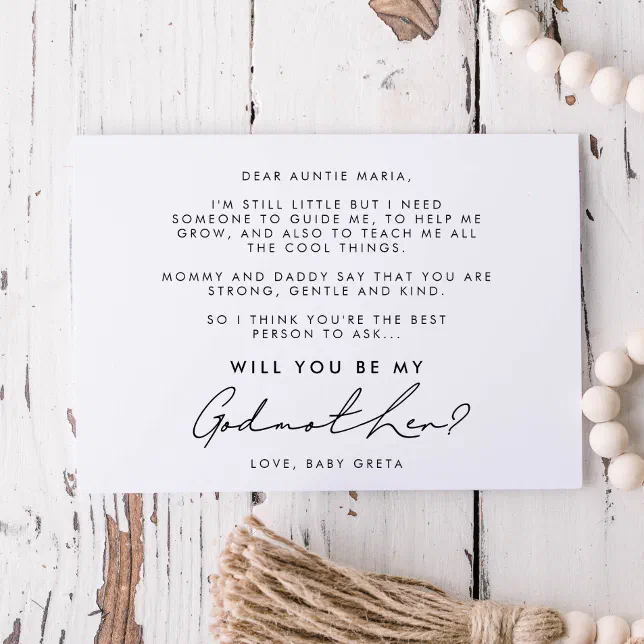 Minimalist handwritten Godmother proposal card | Zazzle