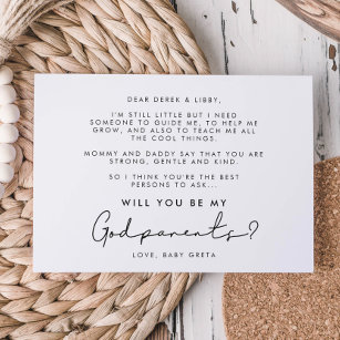 Minimalist handwritten Godparents proposal card