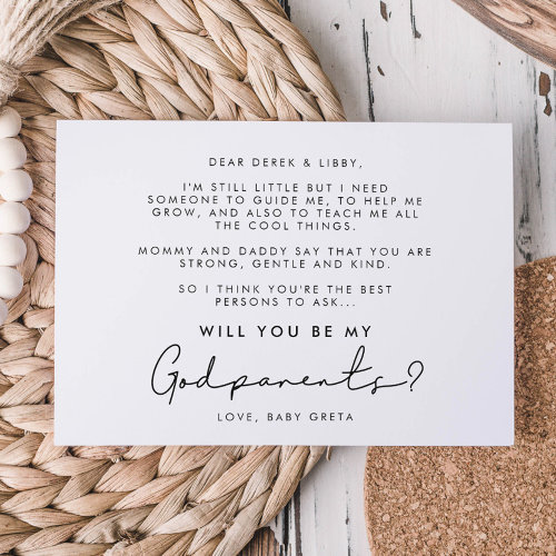 Minimalist handwritten Godparents proposal card
