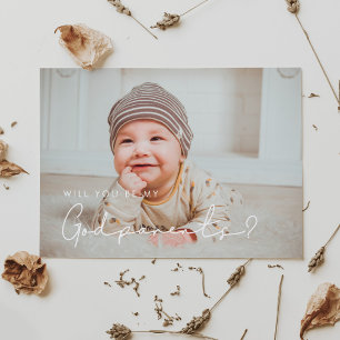 Minimalist handwritten Godparents proposal card